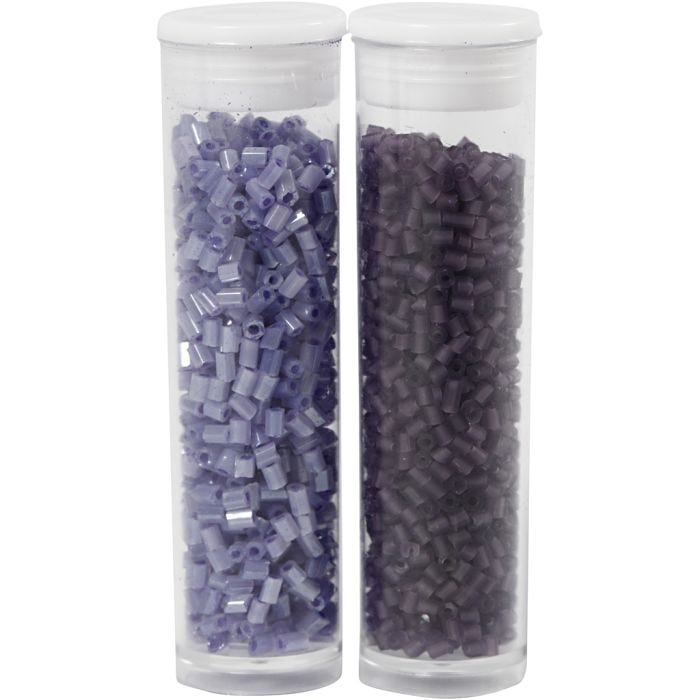Perline rocaille 2-cut, diam 1,7 mm, misura 15/0, misura buco 0,5 mm, frosted purple, transparent viola, 2x7 g/ 1 conf.