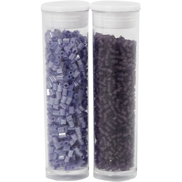 Perline rocaille 2-cut, diam 1,7 mm, misura 15/0 , misura buco 0,5 mm, frosted purple, transparent viola, 2x7 g/ 1 conf.