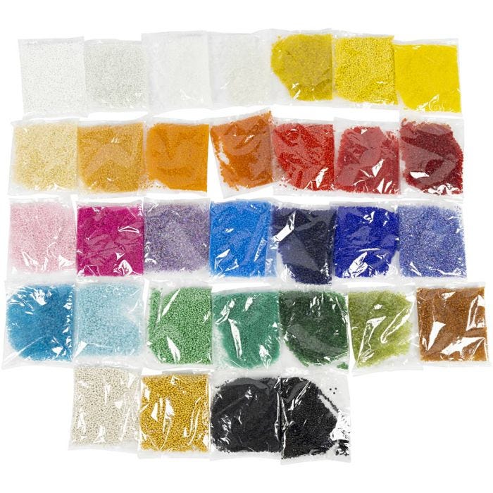 Perline Rocaille, diam 1,7+3+4 mm, misura 6/0+8/0+12/0, misura buco 0,5-1,2 mm, colori può variare , 32x100 g/ 1 conf.
