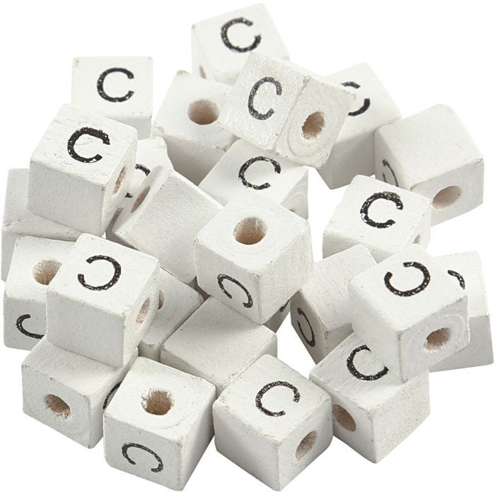 Perlina lettera, C, 8x8 mm, 3 mm, bianco, 25pz/ 1 conf.