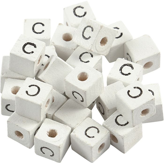 Perlina lettera, C, misura 8x8 mm, misura buco 3 mm, bianco, 25 pz/ 1 conf.