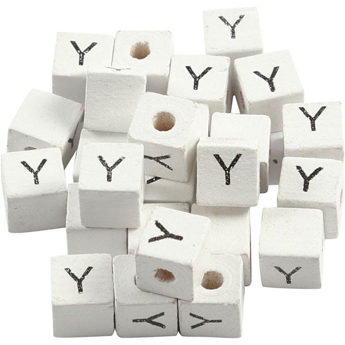 Perlina lettera, Y, misura 8x8 mm, misura buco 3 mm, bianco, 25 pz/ 1 conf.