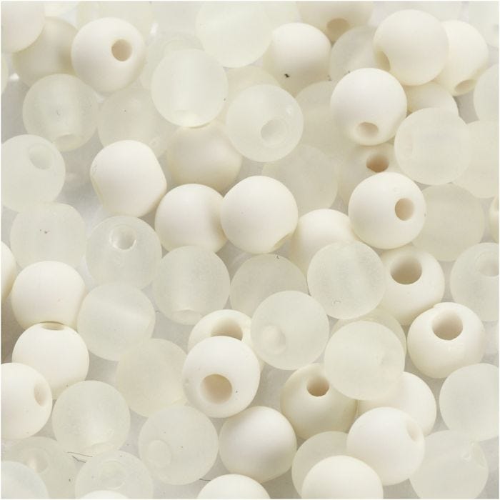 Perle in plastica, diam 6 mm, misura buco 2 mm, panna, 40 g/ 1 conf.
