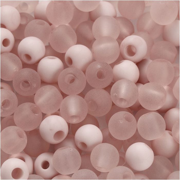 Perle in plastica, diam 6 mm, misura buco 2 mm, rosato, 40 g/ 1 conf.