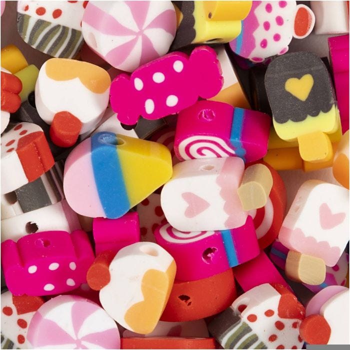 Perline con Figura, Dolci, torte e gelati, diam 10 mm, misura buco 1,5 mm, 60 pz/ 1 conf.