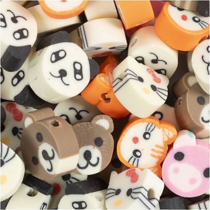 Perline con Figura, Animali, diam 10 mm, misura buco 1,5 mm, 60 pz/ 1 conf.