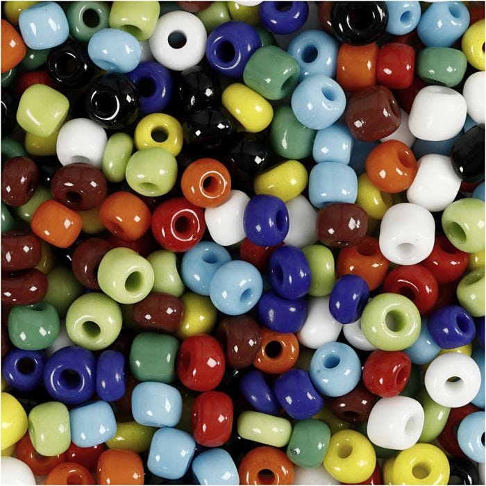 Perline Rocaille, diam 4 mm, misura 6/0, misura buco 0,9-1,2 mm, colori asst., 1000 g/ 1 vasch.