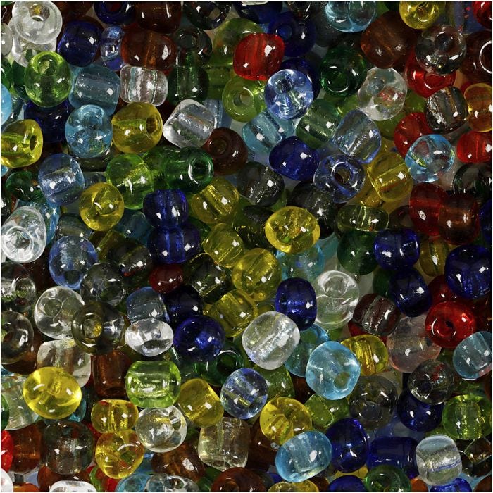 Perline Rocaille, diam 4 mm, misura 6/0, misura buco 0,9-1,2 mm, lucido trasparente, 130 g/ 1 conf.