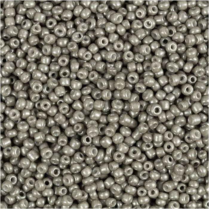 Perline Rocaille, diam 1,7 mm, misura 15/0, misura buco 0,5-0,8 mm, grigio chiaro, 25 g/ 1 conf.