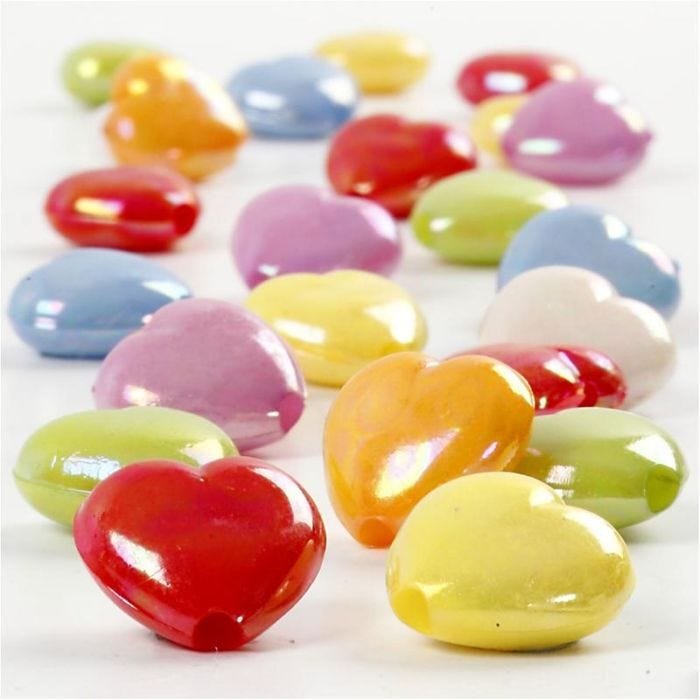 Perline cuore, misura 25x15 mm, misura buco 3 mm, 70 g, 125ml/ 1 conf.