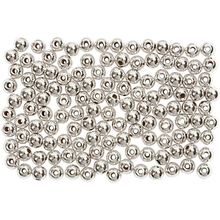 Perline di Cera, diam 3 mm, misura buco 0,7 mm, argento, 150 pz/ 1 conf.