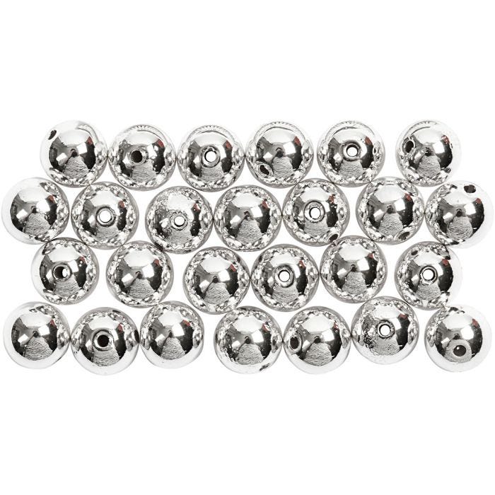 Perline di Cera, diam 8 mm, misura buco 1 mm, argento, 50 pz/ 1 conf.