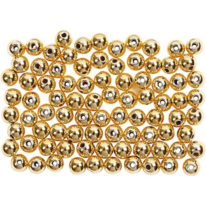 Perline di Cera, diam 4 mm, misura buco 0,7 mm, oro, 150 pz/ 1 conf.