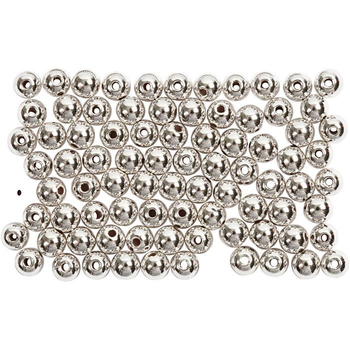 Perline di Cera, diam 4 mm, misura buco 0,7 mm, argento, 150 pz/ 1 conf.