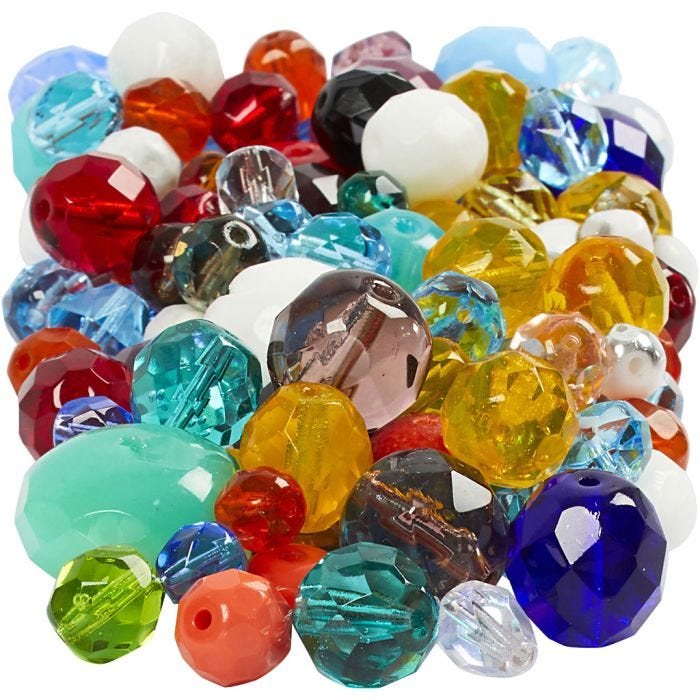Faceted Beads, misura 3-15 mm, misura buco 0,5-1,5 mm, colori asst., 400 g/ 1 conf.