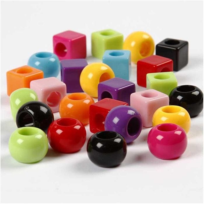 Perline in Plastica, misura 11 mm, misura buco 7 mm, colori asst., 75 g, 150 ml/ 1 conf.