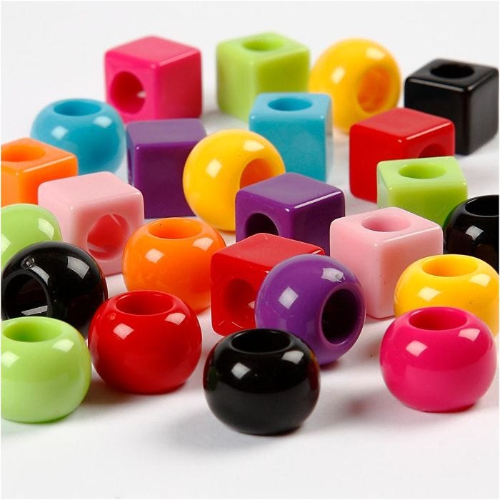Perline in Plastica, misura 11 mm, misura buco 7 mm, colori asst., 1000 g, 1700 ml/ 1 conf.