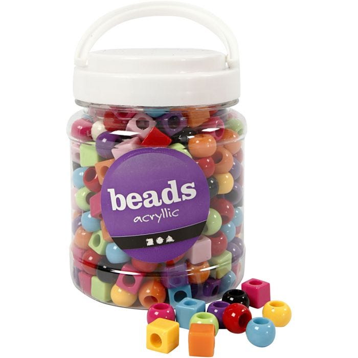 Perline in Plastica, misura 11 mm, misura buco 7 mm, colori asst., 420 g, 700 ml/ 1 vasch.