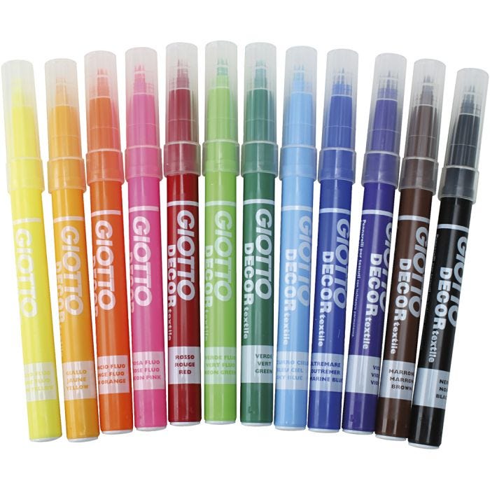 GIOTTO Pennarello per Tessuto, ampiezza tratto 4 mm, colori asst., 12 pz/ 1 conf.
