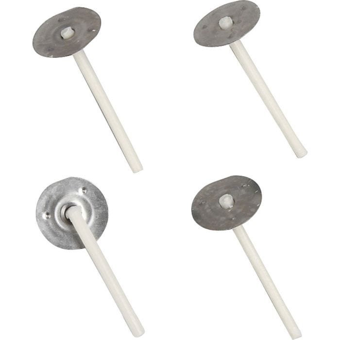 Stoppini per candele in contentiore, Adatto per contenitori con diametro di 20-65 mm, L: 3,5 cm, spess. 2 mm, 100 pz/ 1 conf.