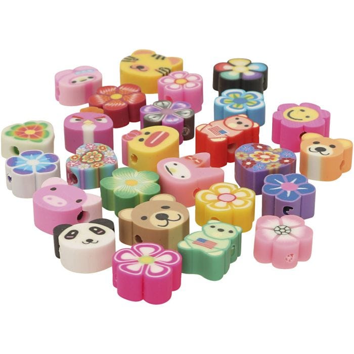 Perline di animali e fiori, diam 10 mm, misura buco 1,5 mm, 200 asst./ 1 conf.