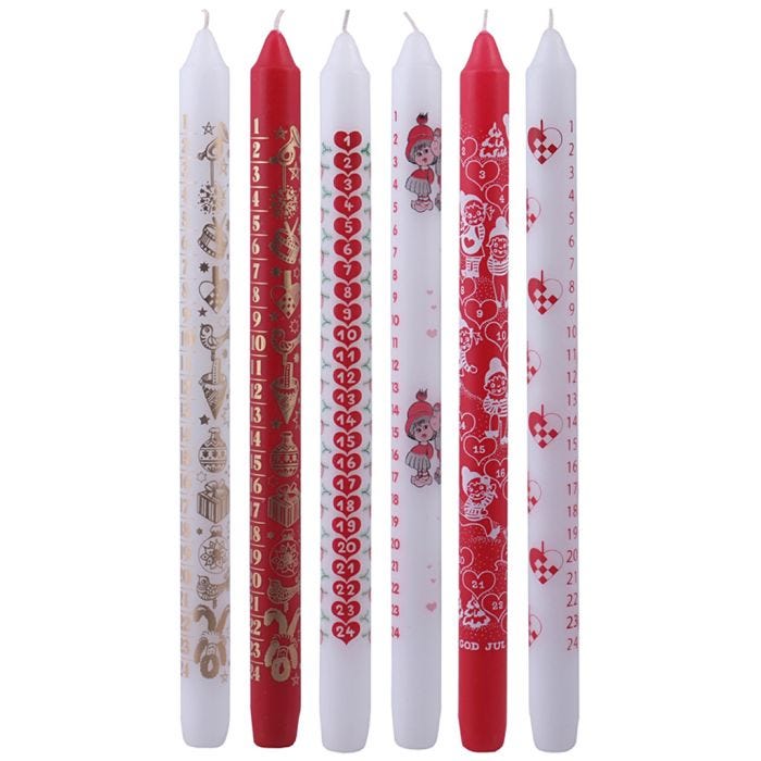 Candele dell'Avvento, H: 30 cm, diam 22 mm, rosso, bianco, 24 pz/ 1 conf.