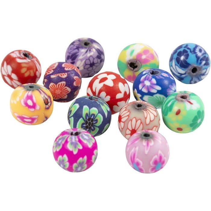 Perline FIMO, diam 10 mm, misura buco 1 mm, 50 pz/ 1 sacco