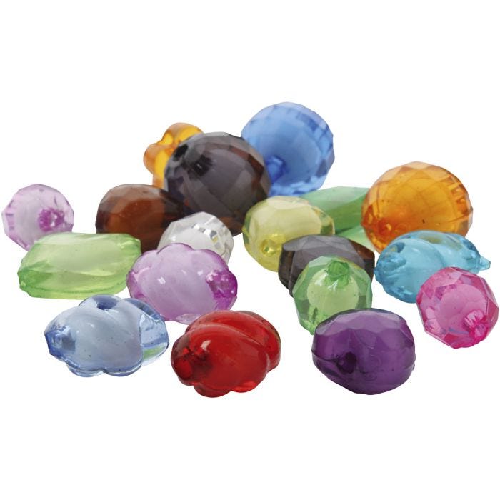 Perline sfaccettate acriliche, misura 8-20 mm, misura buco 2-3 mm, colori asst., 1000 g/ 1 conf.