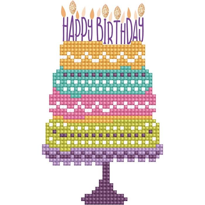 Diamond Dotz, Torta di compleanno, dim. cartoncino 12,6x17,7 cm, dim. busta 13,6x18,6 cm, 1 conf.
