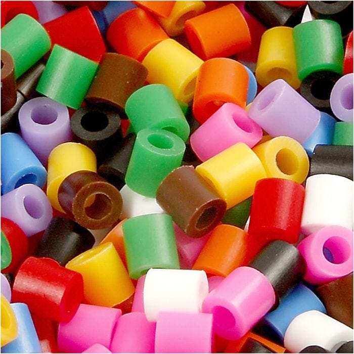 Perline a tubetto, misura 5x5 mm, misura buco 2,5 mm, medium, colori standard, 1100 asst./ 1 conf.