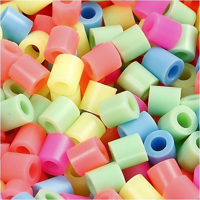 Perline a tubetto, misura 5x5 mm, misura buco 2,5 mm, medium, colori pastello, 20000 asst./ 1 secch.