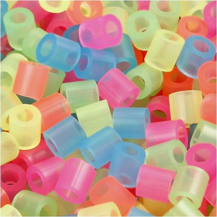 Perline a tubetto, misura 5x5 mm, misura buco 2,5 mm, medium, colori neon, 6000 asst./ 1 conf.