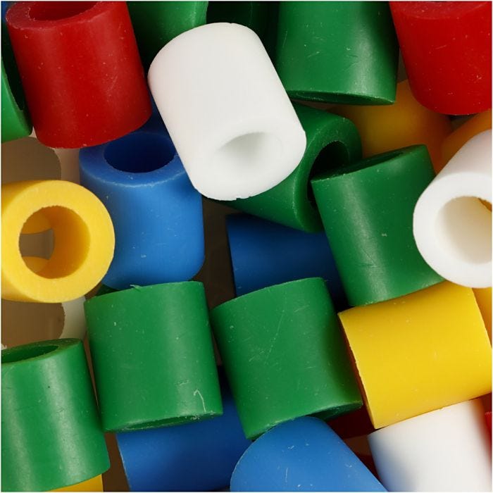 Perline a tubetto, misura 10x10 mm, misura buco 5,5 mm, JUMBO, colori standard, 1000 asst./ 1 conf.