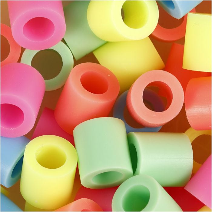 Perline a tubetto, misura 10x10 mm, misura buco 5,5 mm, JUMBO, colori pastello, 550 asst./ 1 conf.