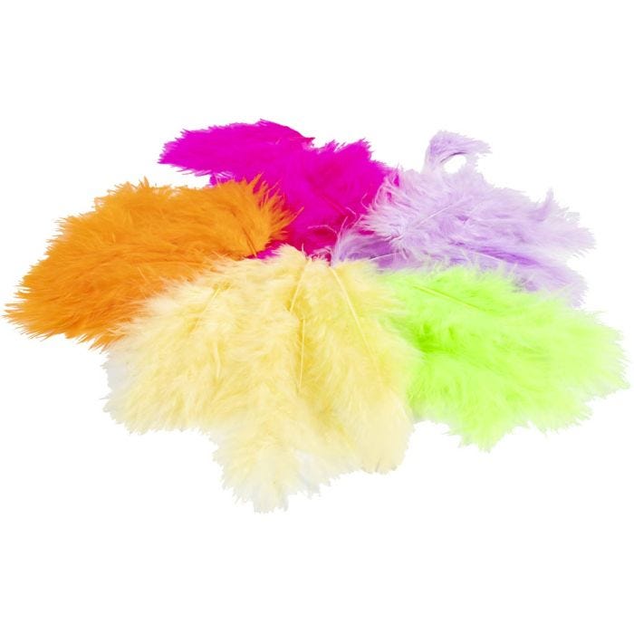 Piume d'oca, misura 4-10 cm, colori neon, 50 g/ 1 sacco