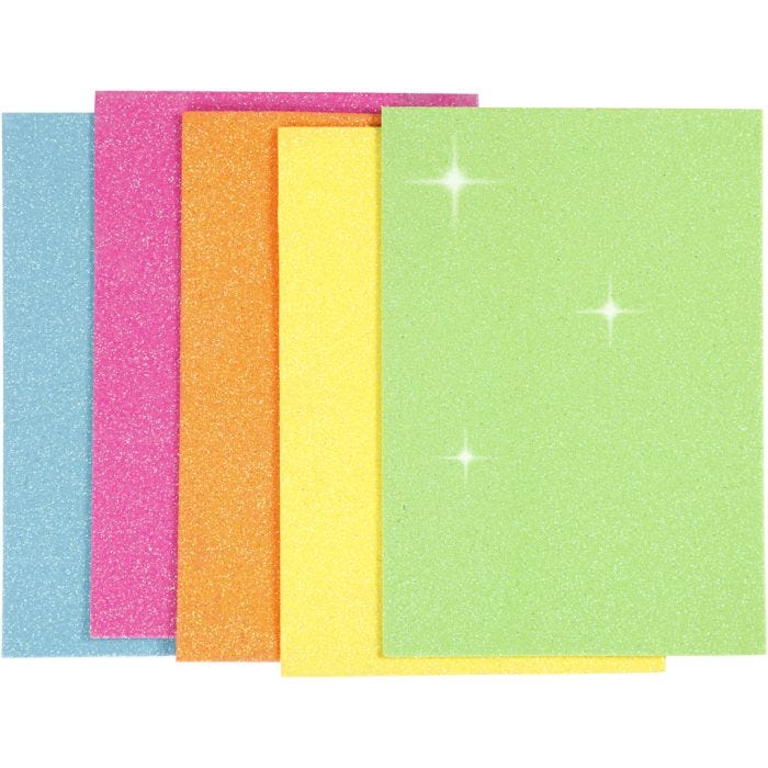 Fogli in gomma EVA, A5, foglio 150x210 mm, spess. 2 mm, colori asst., 5 fgl./ 1 conf.