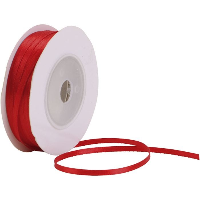 Nastro di raso, L: 3 mm, rosso, 30 m/ 1 rot.