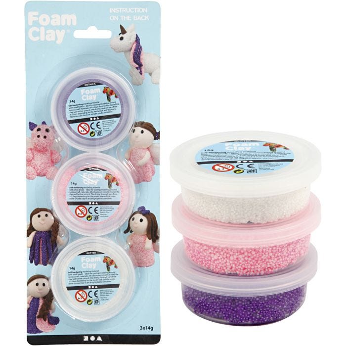 Foam Clay® , glitter,metallico, rosa, viola, bianco, 3x14 g/ 1 conf.
