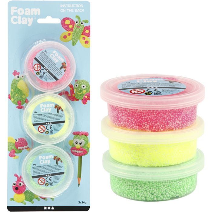 Foam Clay® , verde chiaro, neon pink, giallo neon, 3x14 g/ 1 conf.