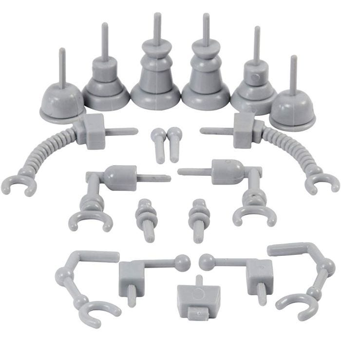 Pezzi di robot, misura 0,5-6 cm, grigio, 19 pz/ 1 conf.