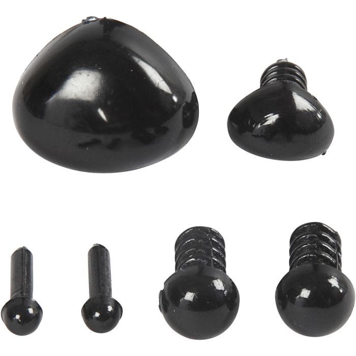 Occhi e musi per la modellazione, diam 3+6 mm, misura 8x6+14x11 mm, nero, 20 set/ 1 conf.
