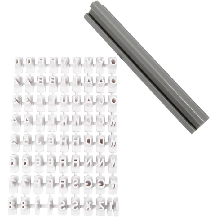 Set di timbri in gomma, lettere, numeri, H: 6 mm, bianco, 1 set