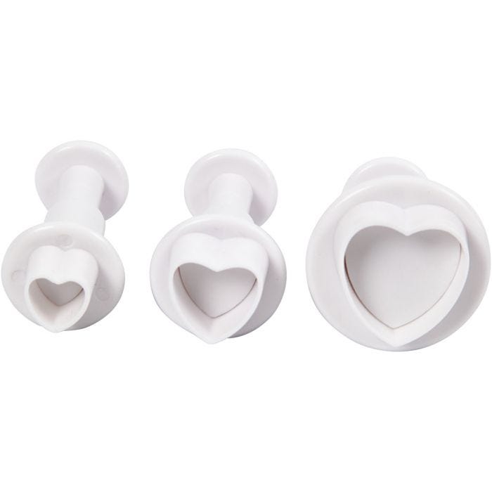 Tagliabiscotti con timbro, Cuore, diam 2+2,3+3 cm, bianco, 3 pz/ 1 conf.