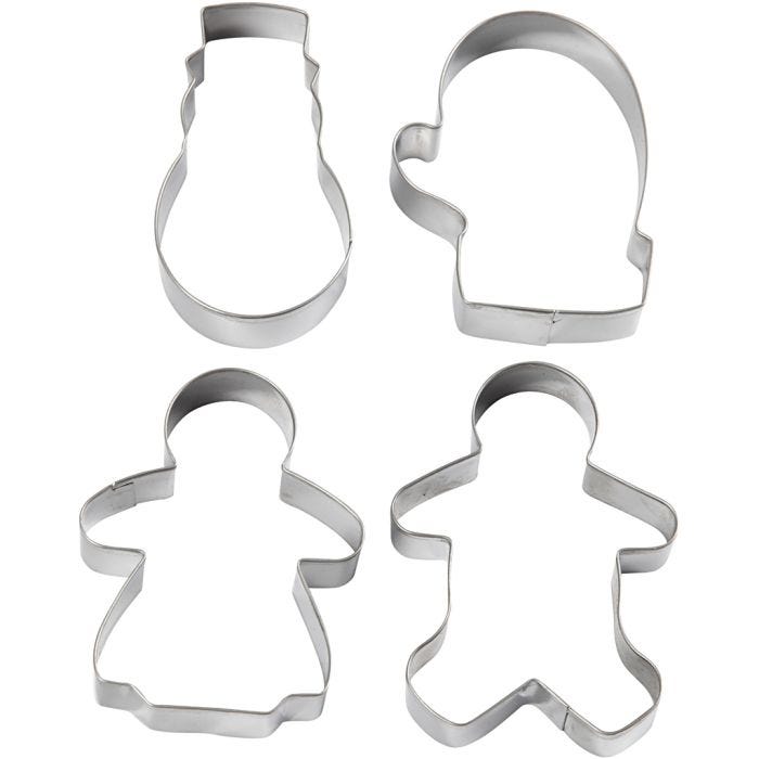 Formine tagliabiscotti, pupazzo di neve, guanto, omino e donnina pan di zenzero, H: 8 cm, 4 pz/ 1 conf.