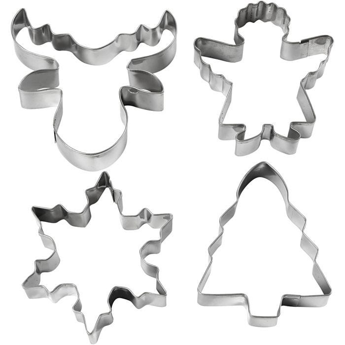 Formine tagliabiscotti, Albero di Natale, angelo, renna, fiocco di neve, H: 8 cm, 4 pz/ 1 conf.
