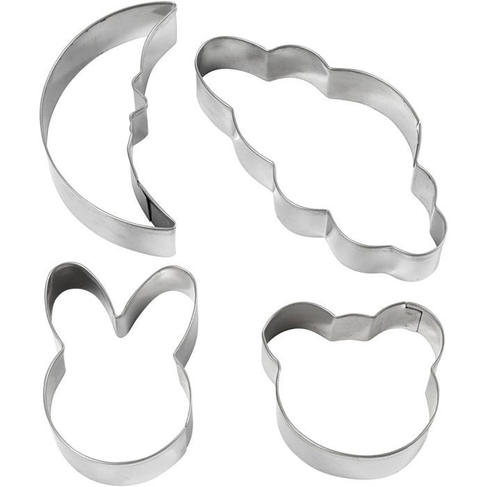 Formine tagliabiscotti, nuvola, lepre, orso, coccinella, H: 10 cm, 4 pz/ 1 conf.