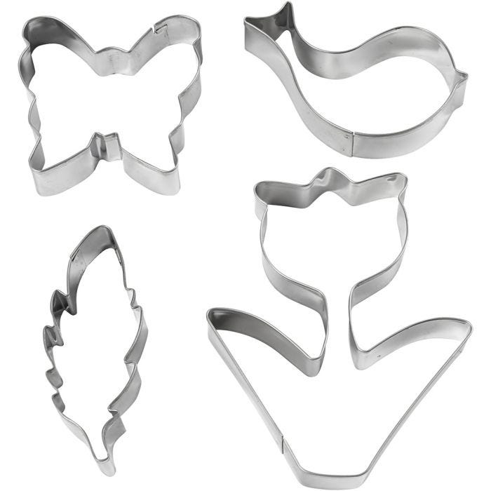 Formine tagliabiscotti, fiore, uccello, farfalla, piuma, H: 11 cm, 4 pz/ 1 conf.