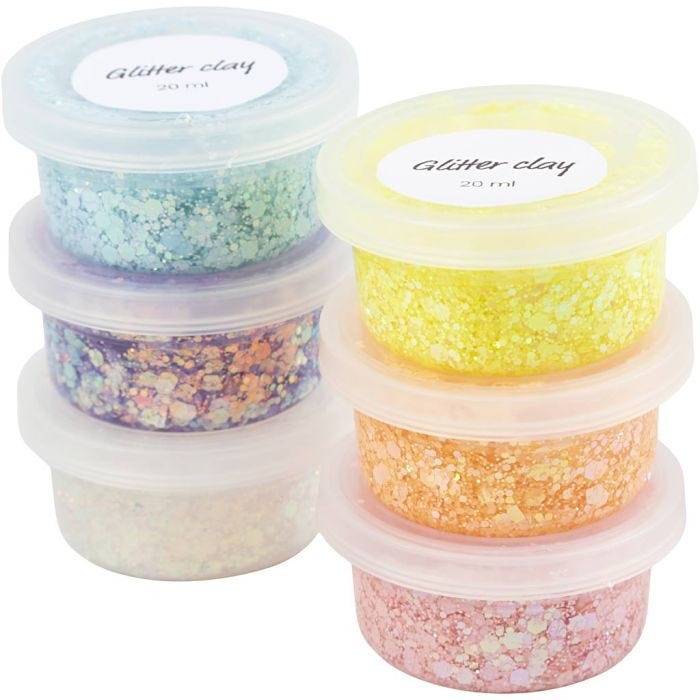 Glitter Clay, colori pastello, 6x20 ml/ 1 conf.