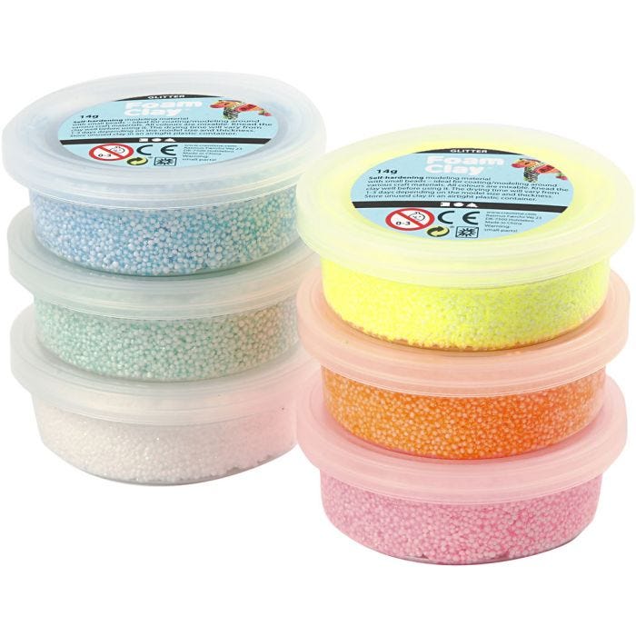 Foam Clay® , glitter, colori pastello, 6x14g/ 1 conf.