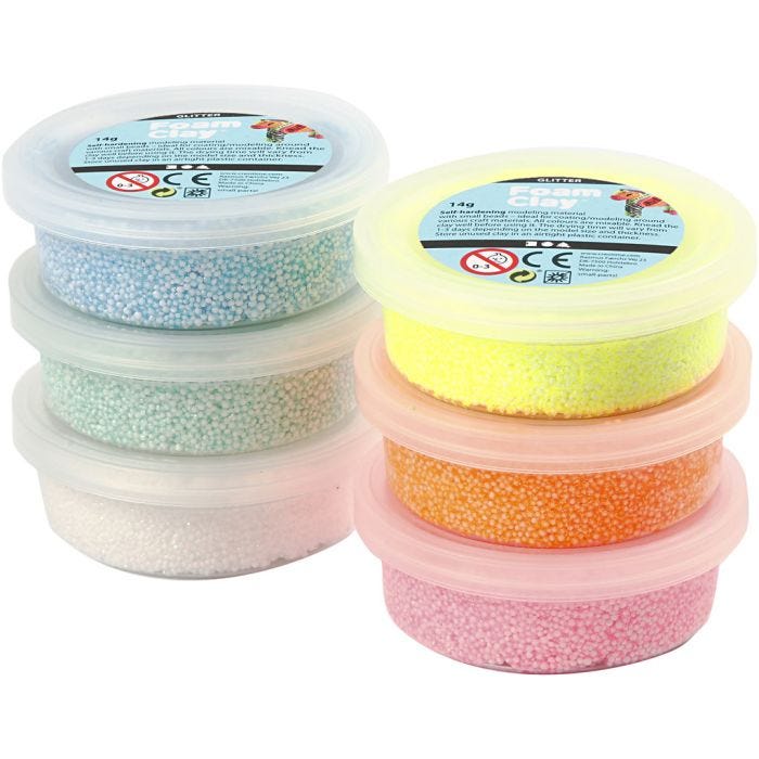 Foam Clay® , glitter, colori pastello, 6x14 g/ 1 conf.